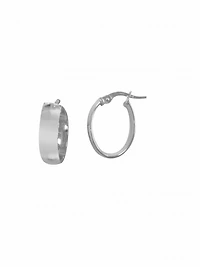 White Gold Small Oval Domed Hoop Earring 14KT