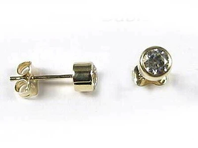10K 4MM Gold Bezel Round Cubic Stud Earrings