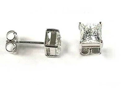10K 5MM White Gold Princess Square Cubic Stud Earrings