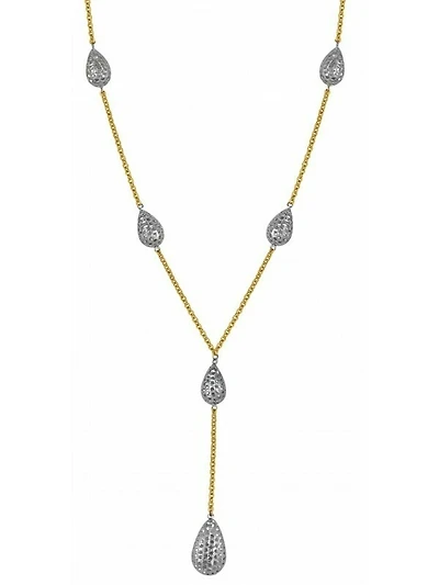 White & Yellow Gold Two Tone Tear Drop Necklace 14KT