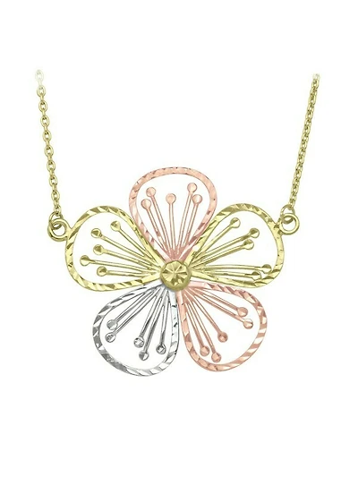 Yellow, White & Rose Gold Tri Colour Flower Necklace 10KT