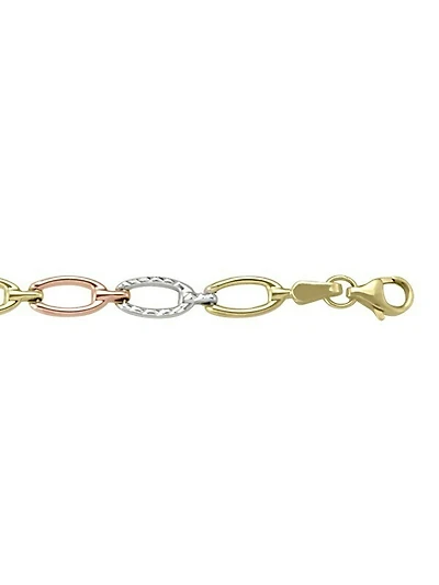 Yellow, White & Rose Gold Tri-Colour Hollow Fancy Link Necklace 10KT