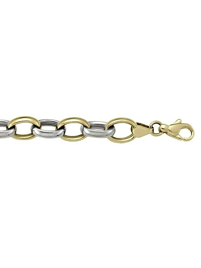 White & Yellow Gold Two Tone Hollow Fancy Link Necklace 10KT