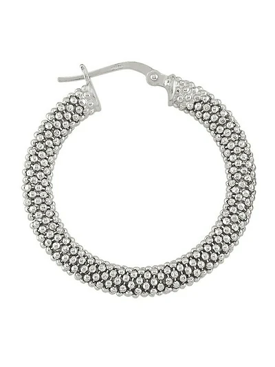 Sterling Silver Rhodium Plated Fancy Mesh Hoop Earring