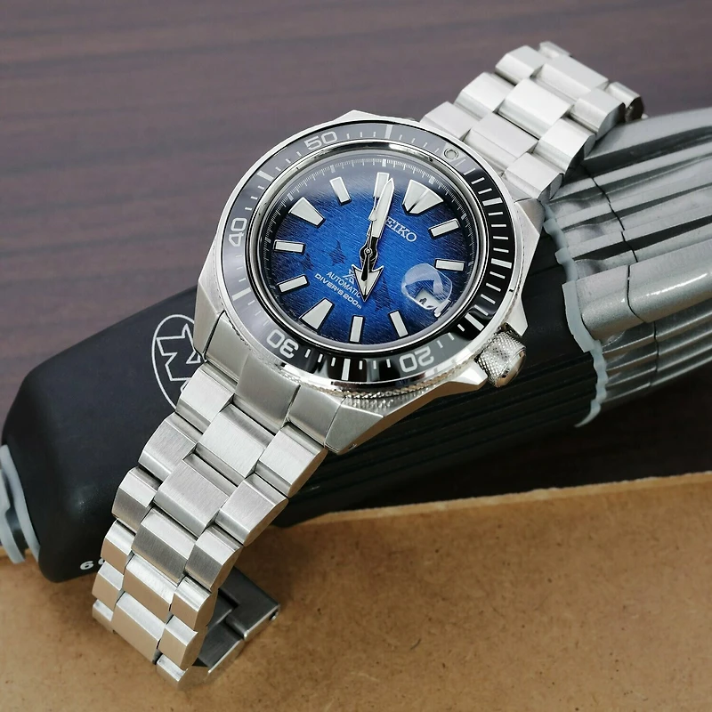 22mm Hexad 316L Stainless Steel Watch Band for Seiko Samurai SRPB51, V-Clasp Button Double Lock