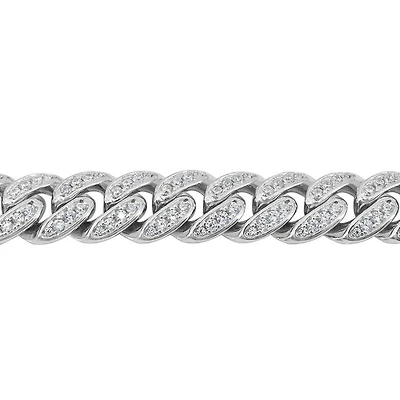 Sterling Silver With Rhodium, 8mm Miami Cuban Bracelet With Cubic Zirconia