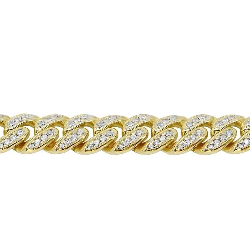 Sterling Silver With Gold, 8mm Miami Cuban Bracelet With Cubic Zirconia