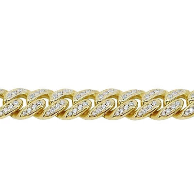 Sterling Silver With Gold, 8mm Miami Cuban Bracelet With Cubic Zirconia