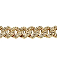 Sterling Silver With Gold, 8mm Zig Zag Cuban Bracelet With Cubic Zirconia