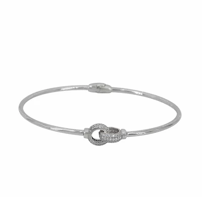 Sterling Silver With Rhodium, Double Loop Bracelet With Cubic Zirconia