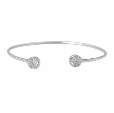Sterling Silver With Rhodium, Adjustable 1.5mm Wire Bracelet With 6mm Round Cubic Zirconia