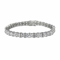 Sterling Silver With Rhodium, Square Cubic Zirconia Tennis Bracelet With Security Clasp