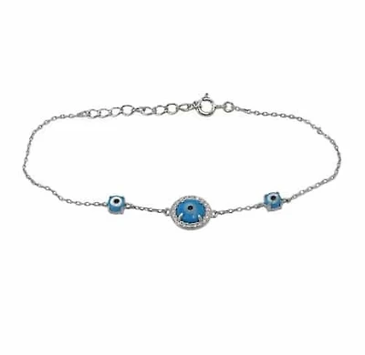 Sterling Silver With Rhodium Evil Eye Bracele