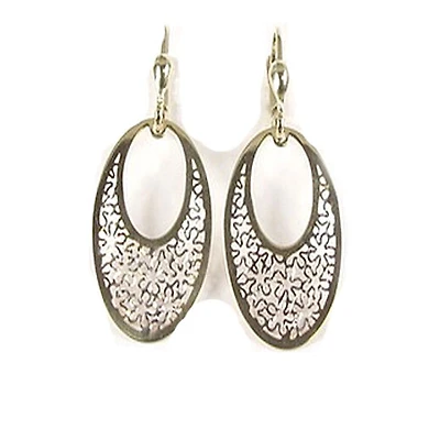 10K Yellow Gold Flower Pattern Dangle Earrings