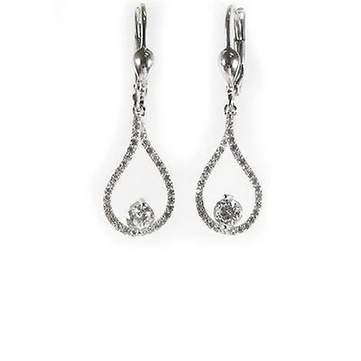10K White Gold C.Z Dangle Earrings