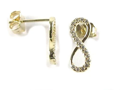 10K Yellow Gold C.Z Infinity Stud Earrings