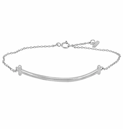 Sterling Silver With Rhodium Curved Bar Bracelet