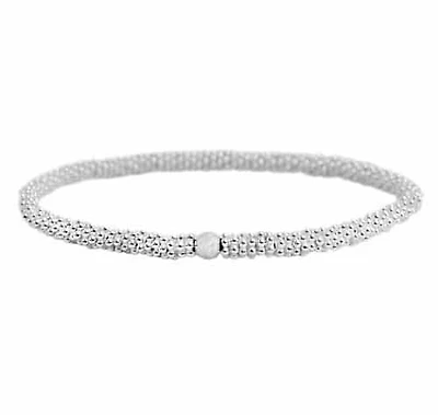 Sterling Silver, Elastic Bracelet With 3.5mm Daisies, 4mm Ball Bead