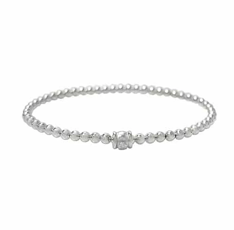 Sterling Silver, Elastic Bracelet With 3mm Smooth Ball Bead