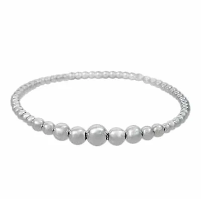 Sterling Silver, Elastic Bracelet With 4-7mm Graduated Ball Beads
