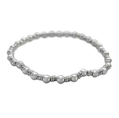 Sterling Silver, Elastic Bracelet With 3mm Ball Bead And 3X1mm Round Loop