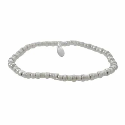 Sterling Silver, Elastic Bracelet With 3mm Ball Beads And 4X2mm Roundel Shape Beads