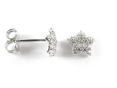 10K White Gold C.Z Star Stud Earrings