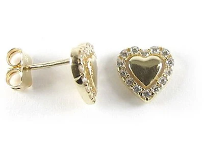 10K Yellow Gold C.Z Heart Stud Earrings