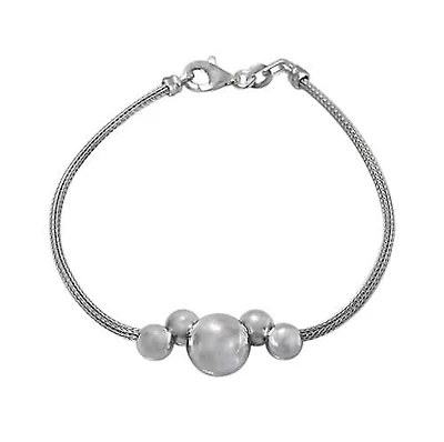 Sterling Silver With Rhodium, 6mm And 10mm Ball Bead Bracelet