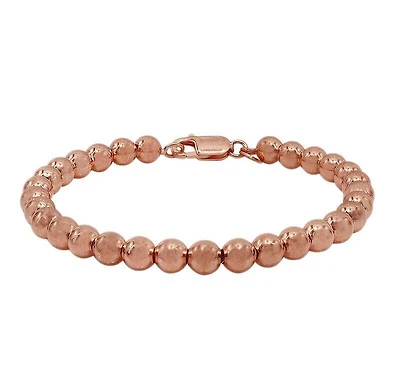Sterling Silver With Rose Gold, 6mm Ball Bead Bracelet