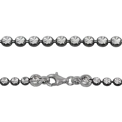 Sterling Silver With Black Rhodium, 3mm Flat Diamond Cut Round Bead Bracelet