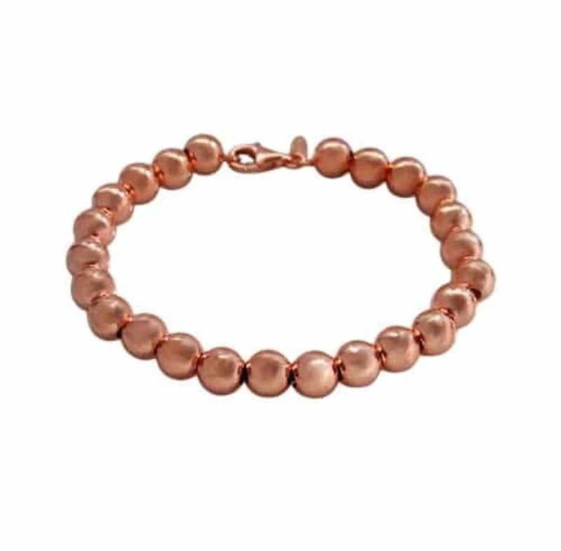 Sterling Silver With Rose Gold, 8mm Ball Bead Bracelet