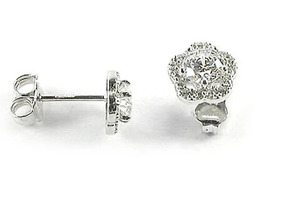 10K White Gold Flower C.Z Stud Earrings