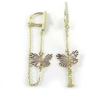 10K Yellow & Rose Gold Butterfly C.Z Dangle Earrings