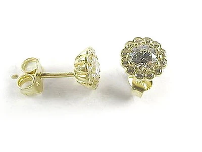 10K Yellow Gold C.Z Pattern Stud Earrings