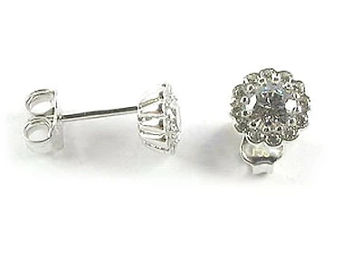 10K White Gold C.Z Pattern Stud Earrings