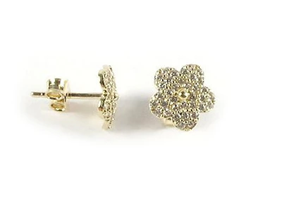 10K Yellow Gold C.Z Flower Stud Earrings
