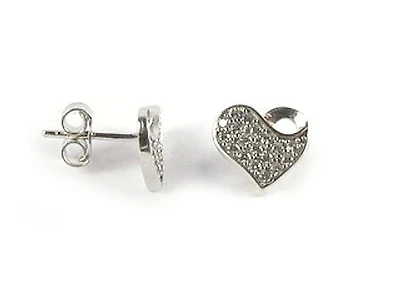 10K White Gold C.Z Heart Stud Earrings