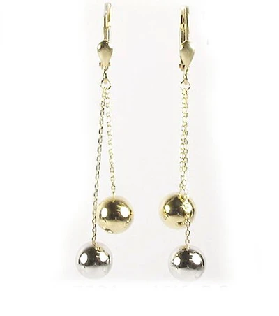 10K Yellow & White Gold Polished Ball Dangle Earrings