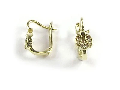 10K Yellow Gold C.Z Ladybug Earrings
