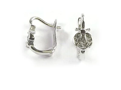 10K White Gold C.Z Ladybug Earrings
