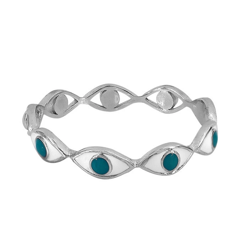 Sterling Silver With Rhodium, Evil Eye Ring, 3mm Width