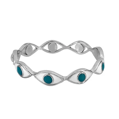 Sterling Silver With Rhodium, Evil Eye Ring, 3mm Width