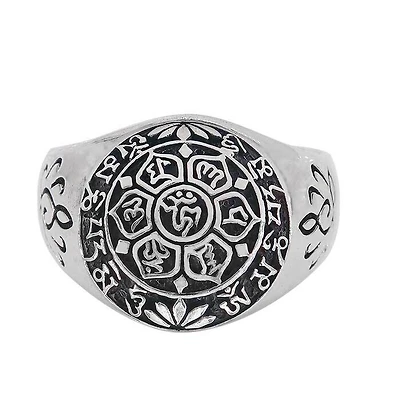 Sterling Silver, 17mm Mantra Tibetan Ring