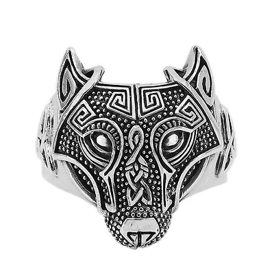 Sterling Silver, Celtic Knot Wolf Head Ring, 21mm Width