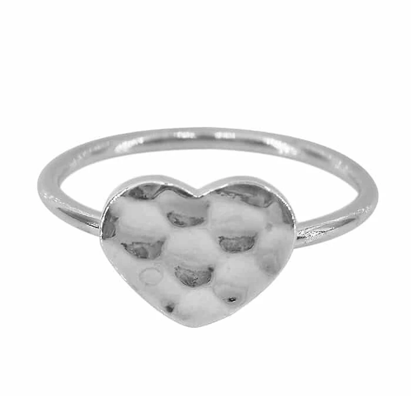 Sterling Silver, 9X11mm Hammered Heart Ring With 1.5mm Band