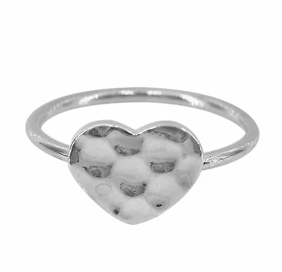 Sterling Silver, 9X11mm Hammered Heart Ring With 1.5mm Band
