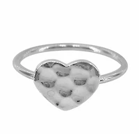 Sterling Silver, 9X11mm Hammered Heart Ring With 1.5mm Band