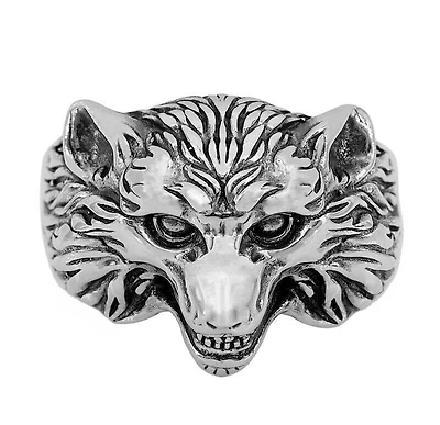 Sterling Silver, Wolf Heard Ring, 19mm Width