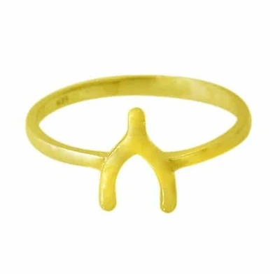 Sterling Silver With Gold,  9X8mm Wish Bone Ring With 2mm Band